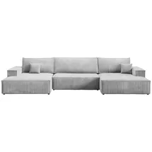 bromarkt Ecksofa PABLO U-Form mit Schlaffunktion, Beige, Cord Wohnlandschaft mit Bettkasten - 4 Stk - POSO 55 - Hellgrau