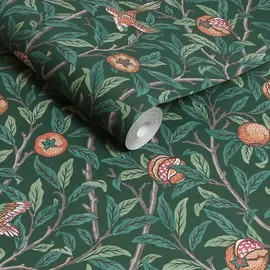 William Morris At Home Bird & Pomegranate Vliestapete 75 cm x 1000 cm 1 St Grün