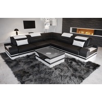 Sofa Dreams Ecksofa Leder Couch Sofa Trivento L Form Ledersofa, L-Form Ledersofa mit LED, wahlweise mit Bettfunktion schwarz