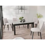 Moderner Rechteckiger Ausziehbarer Esstisch - Platzsparend - Schwarze Holzbeine - 160 bis 240 cm - Hergestellt in EU - 160 x 90 cm - Grau Beton - Hellgrau