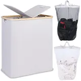 luxuskollektion Großer Wäschekorb mit Deckel 2 Fächer 140L Hellgrau