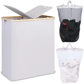 luxuskollektion Großer Wäschekorb mit Deckel 2 Fächer 140L Hellgrau