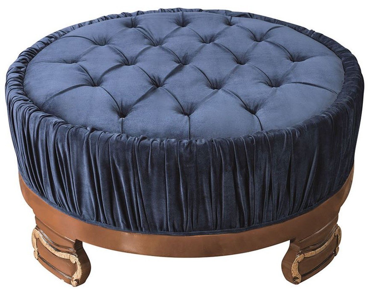 Casa Padrino Luxus Barock Couchtisch Blau / Braun Ø 100 x H. 50 cm - Runder Wohnzimmertisch mit edelem Samtstoff und Glitzersteinen - Barock Möbel