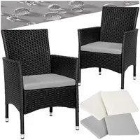 tectake® 2er Set Gartenstuhl aus Polyrattan, Gartenmöbel Set mit 2 Sessel, Outdoor Rattansessel inklusive Sitzpolster und 2 Bezugssets, rostfreie Edelstahlschrauben, pflegeleicht - schwarz/beige