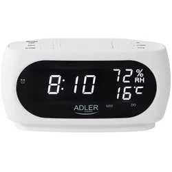 Adler AD 1186 LED Wecker mit Thermometer Datum Luftfeuchtigkeit Batterie weiß