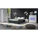 Schlafzimmer Komplett Set 5 tlg LABRI Schwarz- Weiss Hochglanz - Schwarz