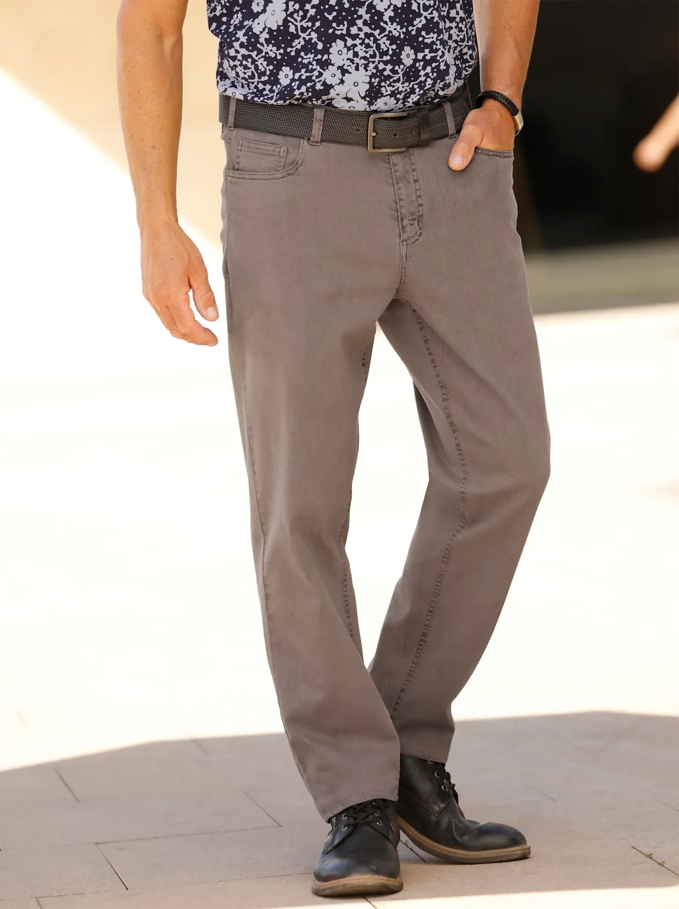 5-Pocket-Hose MARCO DONATI, Herren, Gr. 27, Unterbauchgrößen, grau (dunkeltaupe), 98% Baumwolle, 2% Elasthan, unifarben, lang, Hosen 5-Pocket-Hose