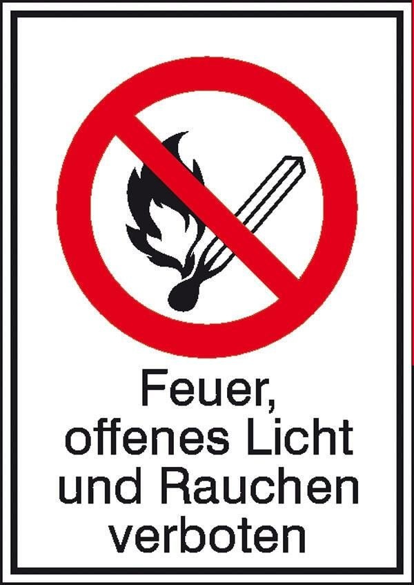 SafetyMarking® Verbotsaufkleber Schild Feu.of.Lich.u.Rau.verb. 13.1 cm x 18.5 cm Feuer, offenes Licht und Rauchen verbot