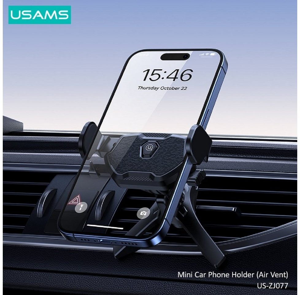 USAMS US-ZJ077 Mini Car Phone Holder (Air Vent) Handy-Halterung, (bis 6,90 Zoll, Mini-Größe, Stabile Klemmarme, für 4,7-6,9 Zoll Mobiltelefone) schwarz