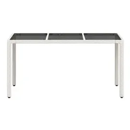 vidaXL Gartentisch mit Glasplatte Weiß 150x90x75 cm Poly Rattan