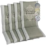 GO-DE Textil Bequeme und attraktive Polsterauflagen für Hochlehner-Gartenstühle (4er-Set, Wappen Living Garden beige, Hochlehner)