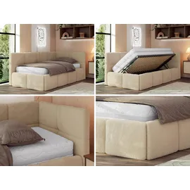 MKS JUGENDBETT ARVO 90/200 - Beige Plüsch - Foam-Matratze - Rechts Seite