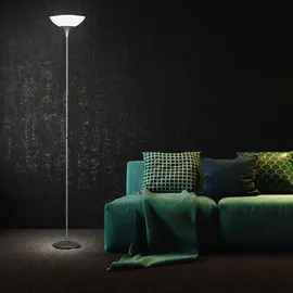ETC Shop Stehleuchte Stehlampe Deckenfluter Wohnzimmerlampe, Schnurschalter, Metall titanfarben weiß, 1x E27 Fassung, DxH 28x180cm