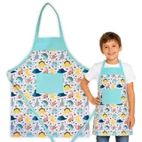 HOUSE ART LIFE Kinderschürze mit Tasche - Baumwoll Kochschürze für Jungen und Mädchen 7-10 Jahre, ideal zum Malen Kochen Backen Spielen, Geschenk für Kinder, Viele bunte Muster - 7-10 Jahre
