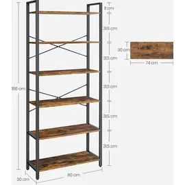 VASAGLE Bücherregal 80 x 30 x 186 cm Braun-Schwarz