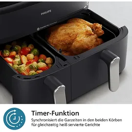 Philips 5000 Series Steam Airfryer Dual Basket NA555/00 Silber/Edelstahl