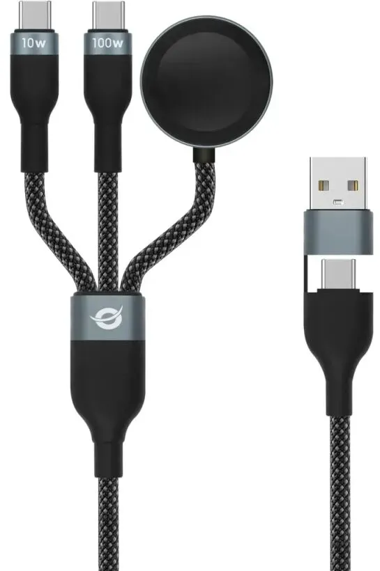 Conceptronic ETTA08B15 3-in-1 100W Schnellladekabel, 1,5 m, USB-C, Apple Watch Ladegerät, USB 2.0, 5A, E-Mark