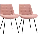 Homcom 2er Set Esszimmerstuhl Küchenstuhl Polsterstuhl mit Rückenlehne, Samt, Rosa