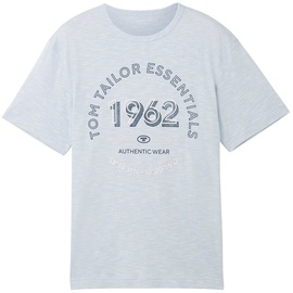 TOM TAILOR Herren T-Shirt PRINTED LOGO Regular Fit foggy blue finestripe, , 38687502-L