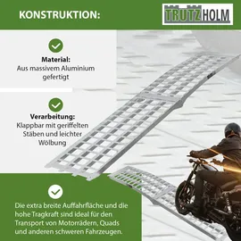 Trutzholm 1 x Auffahrrampe 230 cm Traglast 680 kg Alu klappbar grau Riffelstab Rampe Verladerampe