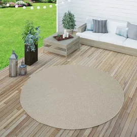 Paco Home & Outdoor Teppich wetterfest Garten Terrasse flachgewebt Uni Sisaloptik robust Ø Beige,