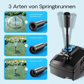 Wiltec SunSun CUF-5000 3in1 Filter mit 3 Fontänenaufsätzen 2000l/h 42W, 9W UVC-Klärer und 3 Filterstufen inkl. Filtermedien, Springbrunnen Teich Pumpe