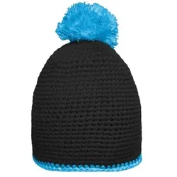 Pomponmütze Kontrast MB7964, schwarz/türkis, Einheitsgröße - schwarz