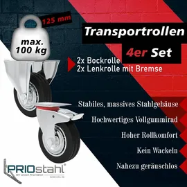 PRIOstahl Transportrollen Rollen 2 Bockrollen + 2 Lenkrollen mit Bremse Schwarz