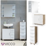 Vicco Badmöbel Set ILIAS Weiß Eiche Bad Spiegel Kommode Unterschrank Badschrank