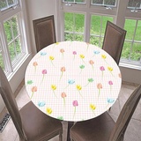 Lukery Rund Tischdecke Elastisch, Tischdecke Abwaschbar, 3D Tulpe Druck Rund Tischdecken Gartentischdecke Indoor Outdoor, Tischtuch für Geburtstag Hochzeit Party (Durchmesser 120cm,Blumen)