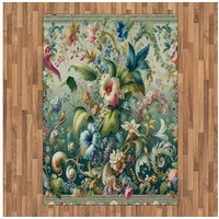Teppich Flachgewebe Deko-Teppiche für das Wohn-,Schlaf-, und Essenszimmer, Abakuhaus, rechteckig, Dschungel Floral Blüte im mittelalterlichen Stil grün 160 cm x 230 cm
