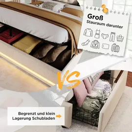 stilvora Polsterbett 180x200cm mit Stauraum Jugendbett mit LED-Beleuchtung,gepolstertes Kopfteil mit USB Typ-C Ladefunktion,Beige(Ohne Matratze) - Beige