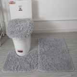 Lifup Badteppich Set 3 Teiliges, rutschfeste Shaggy Badematte, Flauschig Contour Badteppich, Langflor Toilettensitzbezug Grau