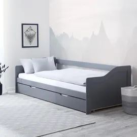 Homestyle4u Kinderbett Ausziehbett 90 x 200 cm Kiefer grau