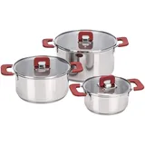Amazon Basics 3 Stück Kochtopf-Set - Edelstahl, anti-haftend, induktionsgeeignet, mit Deckeln - 16/20/24 cm