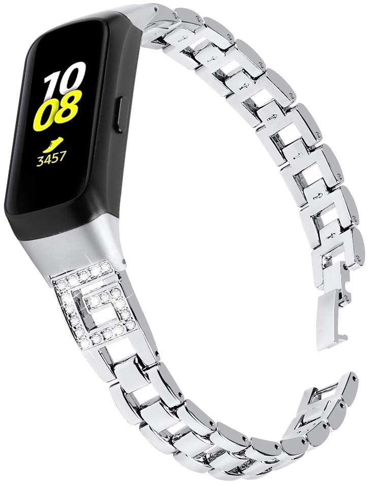Tencloud Metall-Armbänder kompatibel mit Samsung Galaxy Fit R370, Ersatz-Edelstahl-Armband mit Strass für Galaxy Fit Fitness Tracker (Silber)