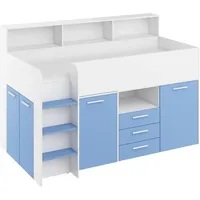 Hochbett mit Schreibtisch neo linke seite weiß / blau