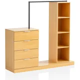 FineBuy Garderobe FineBuy Kleiderschrank Eiche 145 cm Schubläden Regal Kleiderstange