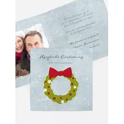 Foto Weihnachtseinladung selbst gestalten mit Spruch und Fotos im Onlinedesigner bei Meine-Kartenmanufaktur.de