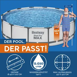BESTWAY Steel Pro Max Frame Pool Set 427 x 107 cm lichtgrau inkl. Filterpumpe + Zubehör