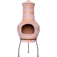 Nexos Trading Terrassenofen Gartenkamin Terracotta 85 cm Gartenofen Stahlgestell Feueröffnung20x15 cm Schlotöffnung 26x15 cm robust 19,5 kg Grillkamin