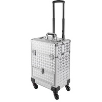 Kosmetikkoffer Trolley, Schminkkoffer mit Schubladen groß Abschließbar Friseurkoffer Reisen Make-up Koffer mit 360° drehbare Rollen 34 x 25 x 47 cm (Silber)