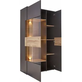 Forte Como grau (grau, eichefarben), B:90cm H:168cm T:41cm, FSC-zertifizierter Holzwerkstoff, Schränke, Vitrine, Highboard, LED Beleuchtung Einlegeböden, Glastüre, Soft Close