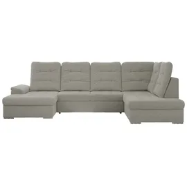 MKS Meble Ecksofa Wohnlandschaft U-Form, Sofa mit Schlaffunktion, Schlafsofa mit bettkasten, Couch mit Schlaffunktion - Hellgrau Boucle - Madrito U... - Hellgrau