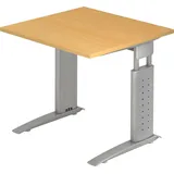 Hammerbacher Schreibtisch buche quadratisch, C-Fuß-Gestell silber 80,0 x 80,0 cm