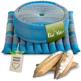 livasia Meditationskissen Yogakissen Set L - Zafu Ø 38x15cm / Matte 50x50x4,5cm, Kapok, vegan, handgefertigt blau