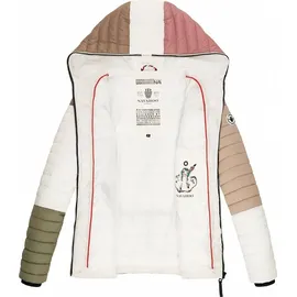Navahoo Damen Stylische Steppjacke Colorblocking Übergangsjacke mit Kapuze Multikulti