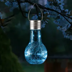 LED Solar Glühbirne Crackle Bruchglas m. Lichterkette für Garten Balkon blau