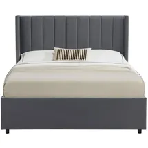 Juskys Polsterbett Savona 140x200 cm mit Matratze, Samt-Bezug, bis 250kg - Dunkelgrau