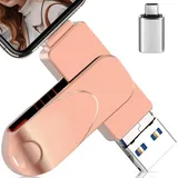 3-in-1 USB Stick 256gb mit USB-C Adapter Speicherstick für Phone/Android/Tablet/PC/Laptop, Externer Photostick– Effizientes Backup von Daten/Fotos/Video, Kompatibel mit iOS und Android (Rosa)